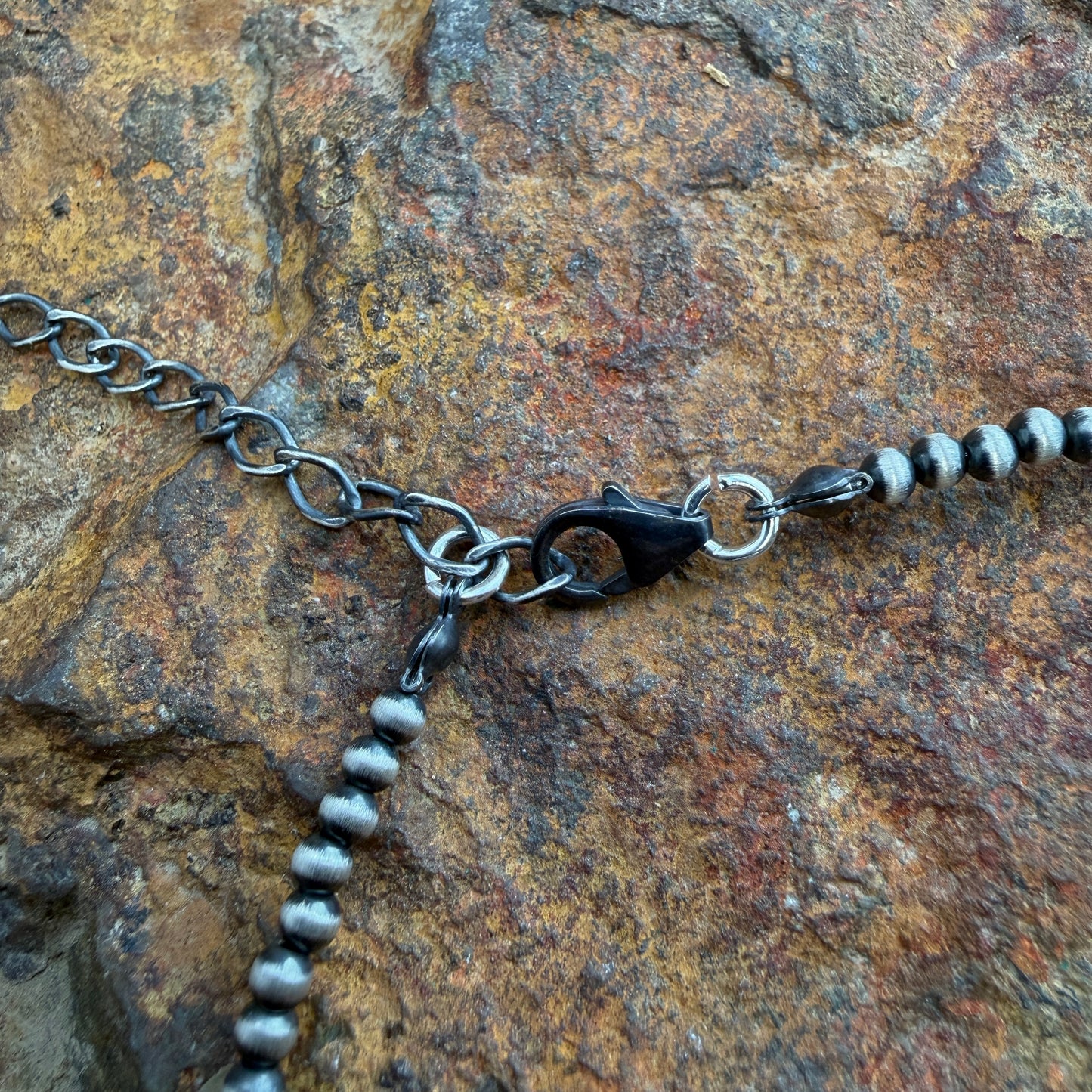 14" Single Strand Oxidized Sterling Silver Beaded Necklace 3mm