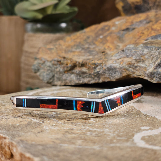 David Rosales Red Moon Fancy Inlaid Sterling Silver Bracelet