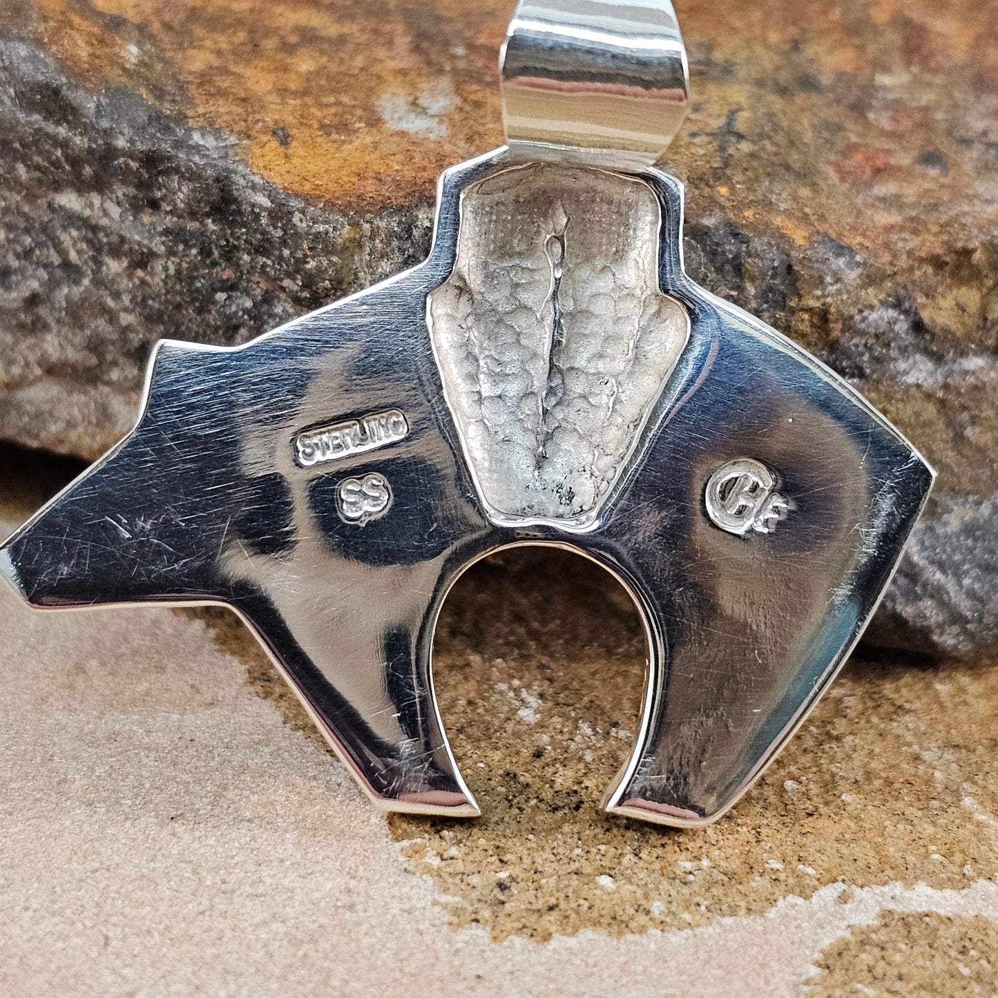 David Rosales Black Beauty Fancy Inlaid Sterling Silver Pendant Bear