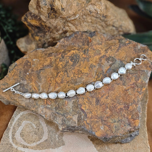 Fresh Water Pearl Sterling Silver Bracelet Link by Loretta Delgarito