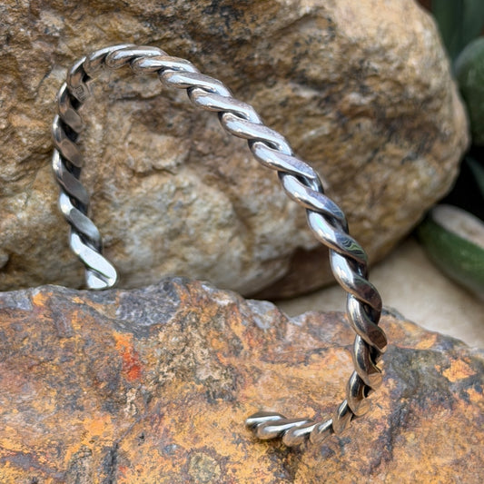 Polished braided rope design on Verna Tahe silver cuff