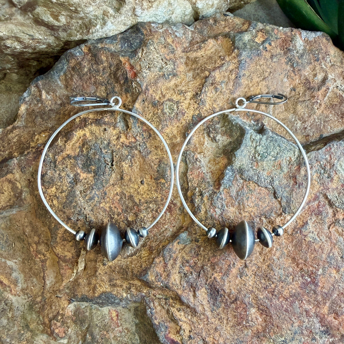 Sterling Silver Hoop Earrings with Navajo Pearls