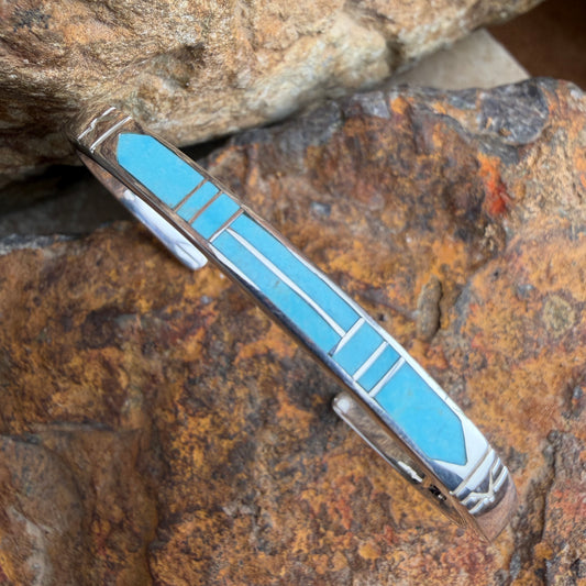 David Rosales Arizona Blue Inlaid Sterling Silver Bracelet