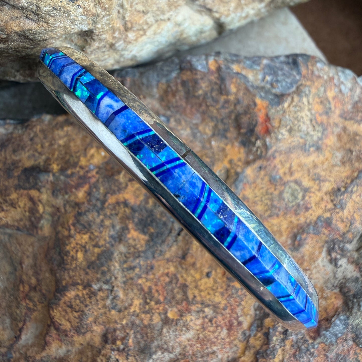 David Rosales Fancy Blue Sky Inlaid Sterling Silver Bracelet