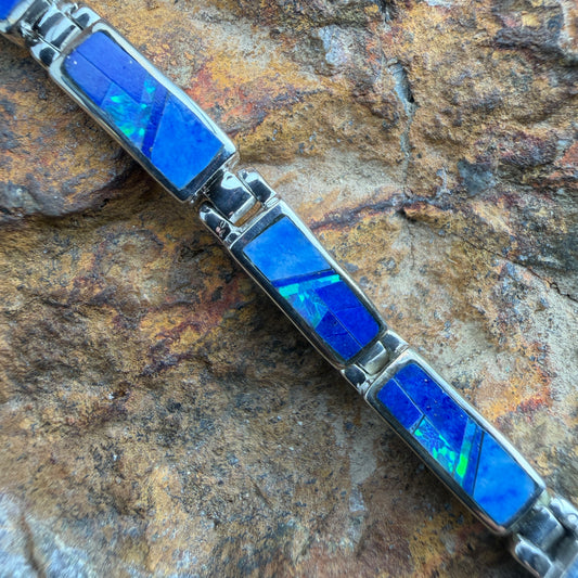 David Rosales Fancy Blue Sky Inlaid Sterling Silver Link Bracelet