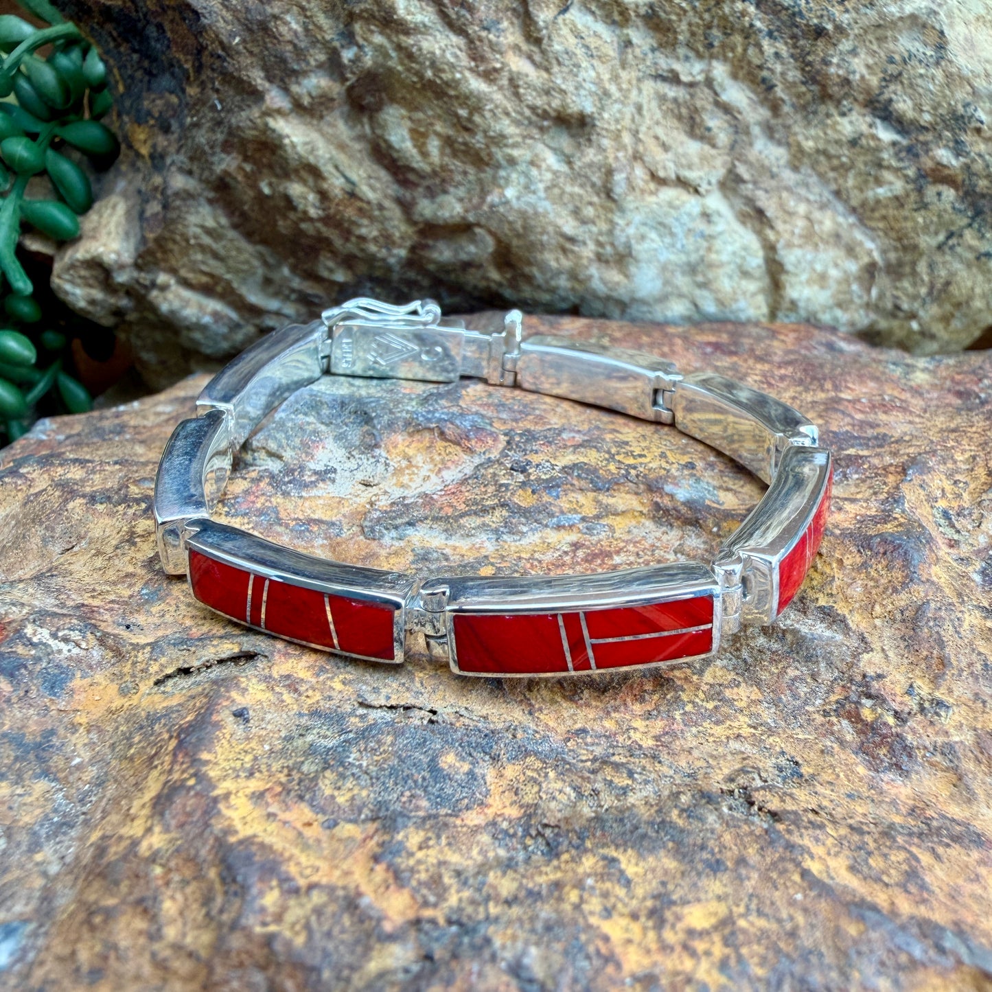 David Rosales Rosarita Inlaid Sterling Silver Big Link Bracelet