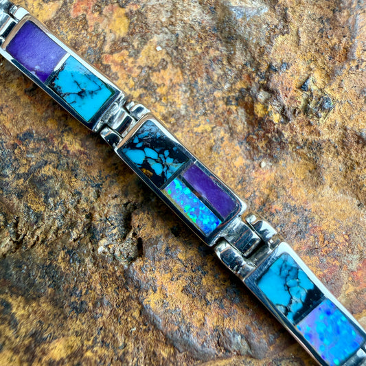 David Rosales Shalako Inlaid Sterling Silver Link Bracelet