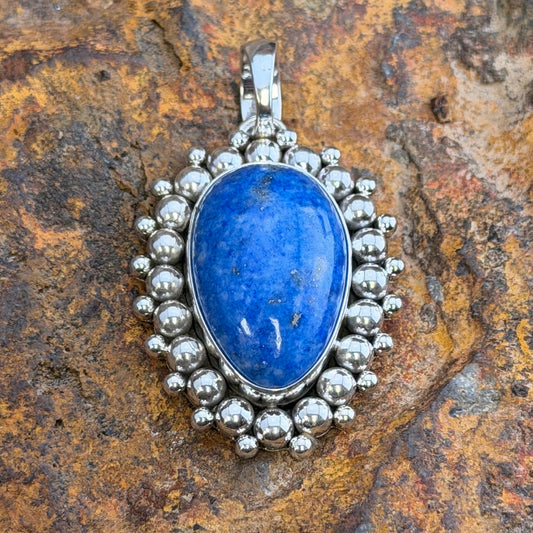 Denim Lapis Oval Sterling Silver Pendant by Artie Yellowhorse