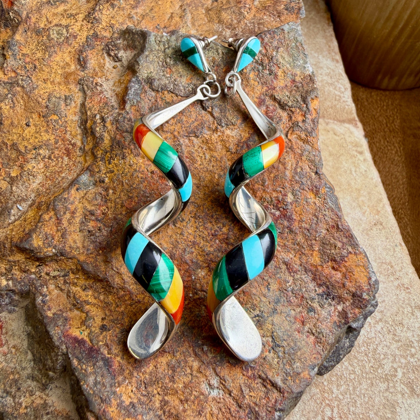 Vintage Twisted Spiral Dangle Earrings — Estate
