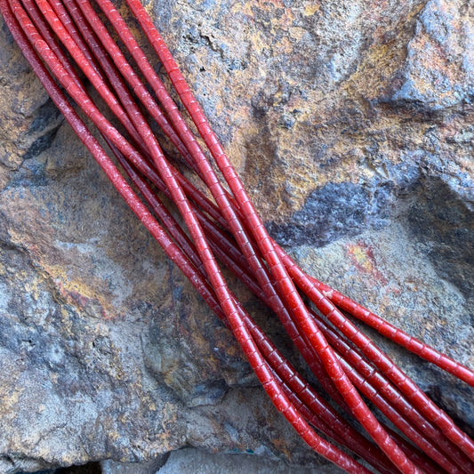 Vintage - 9-Strand Dark Red Coral Heishi Necklace 29" - Estate