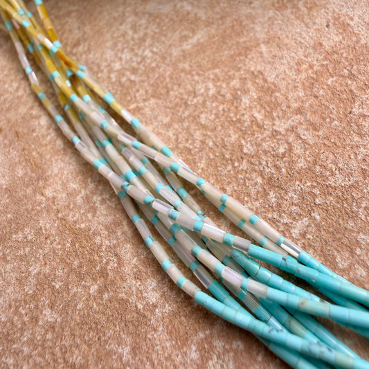 Vintage - Manuelita Flowers 10-Strand Turquoise MOP & Shell Heishi Ombré Necklace 30" - Estate