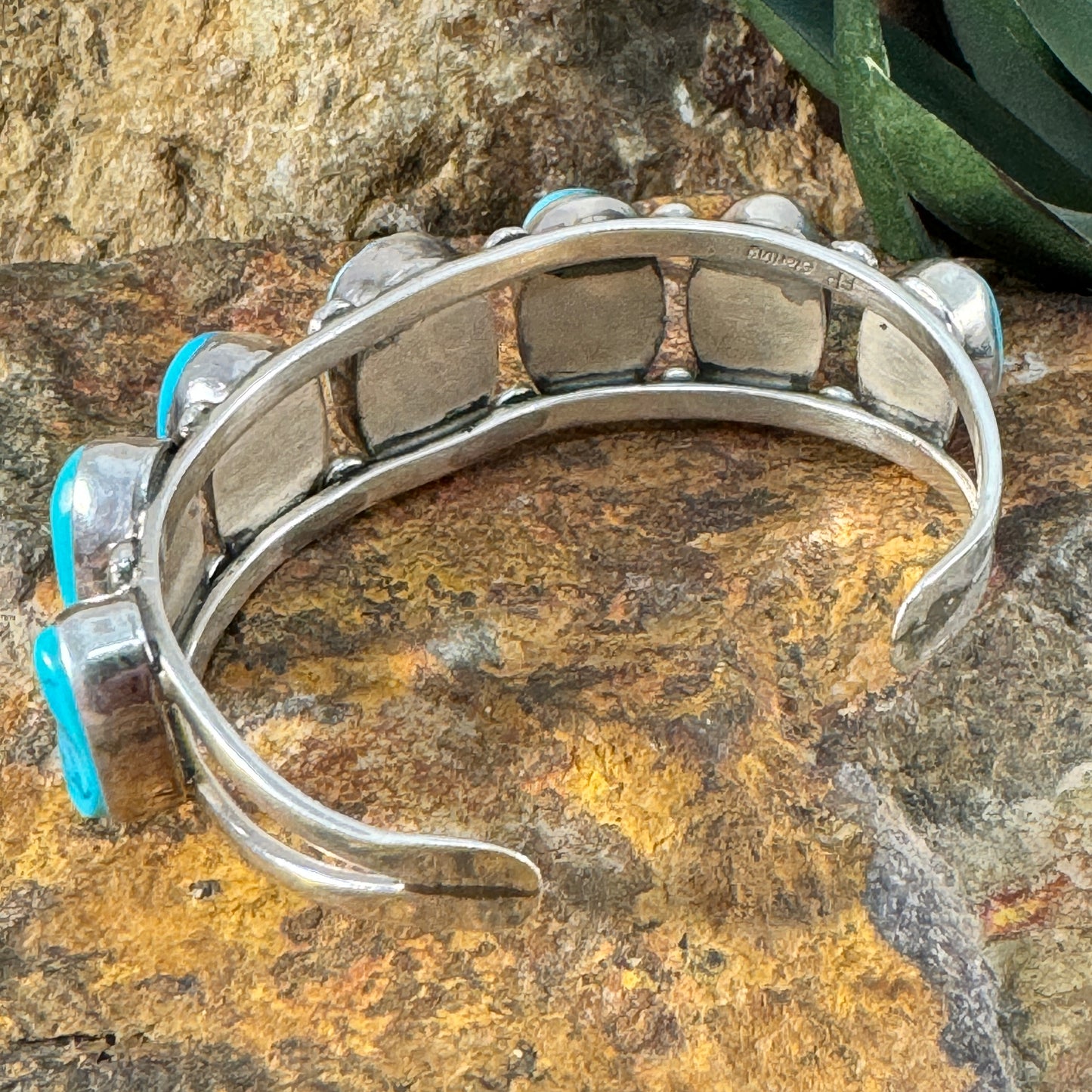 Estate Jewelry - Seven-Stone Turquoise Sterling Silver Bracelet