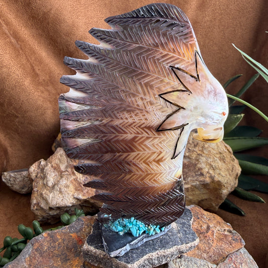 Zuni Corn Maiden with Eagle – Two-Sided Shell Carving by Gloria Chatin