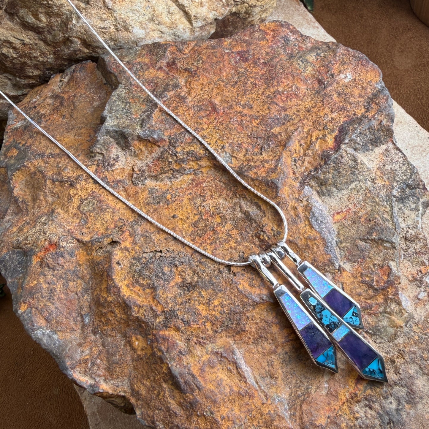 David Rosales Shalako Inlaid Sterling Silver Necklace