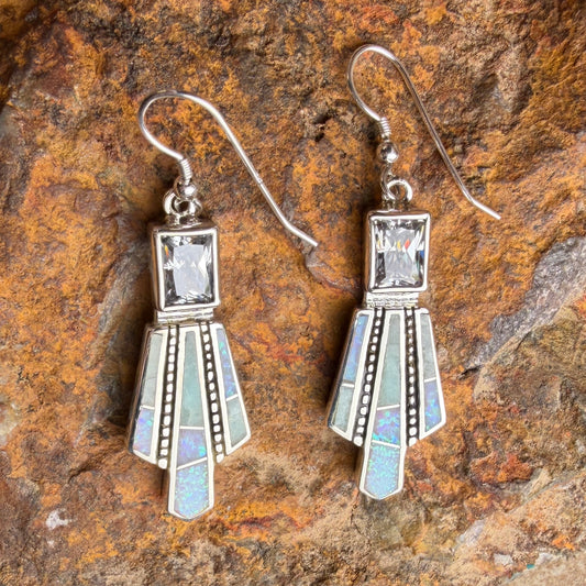 David Rosales Amazing Light Inlaid Sterling Silver Earrings w/ Cubic Zirconia