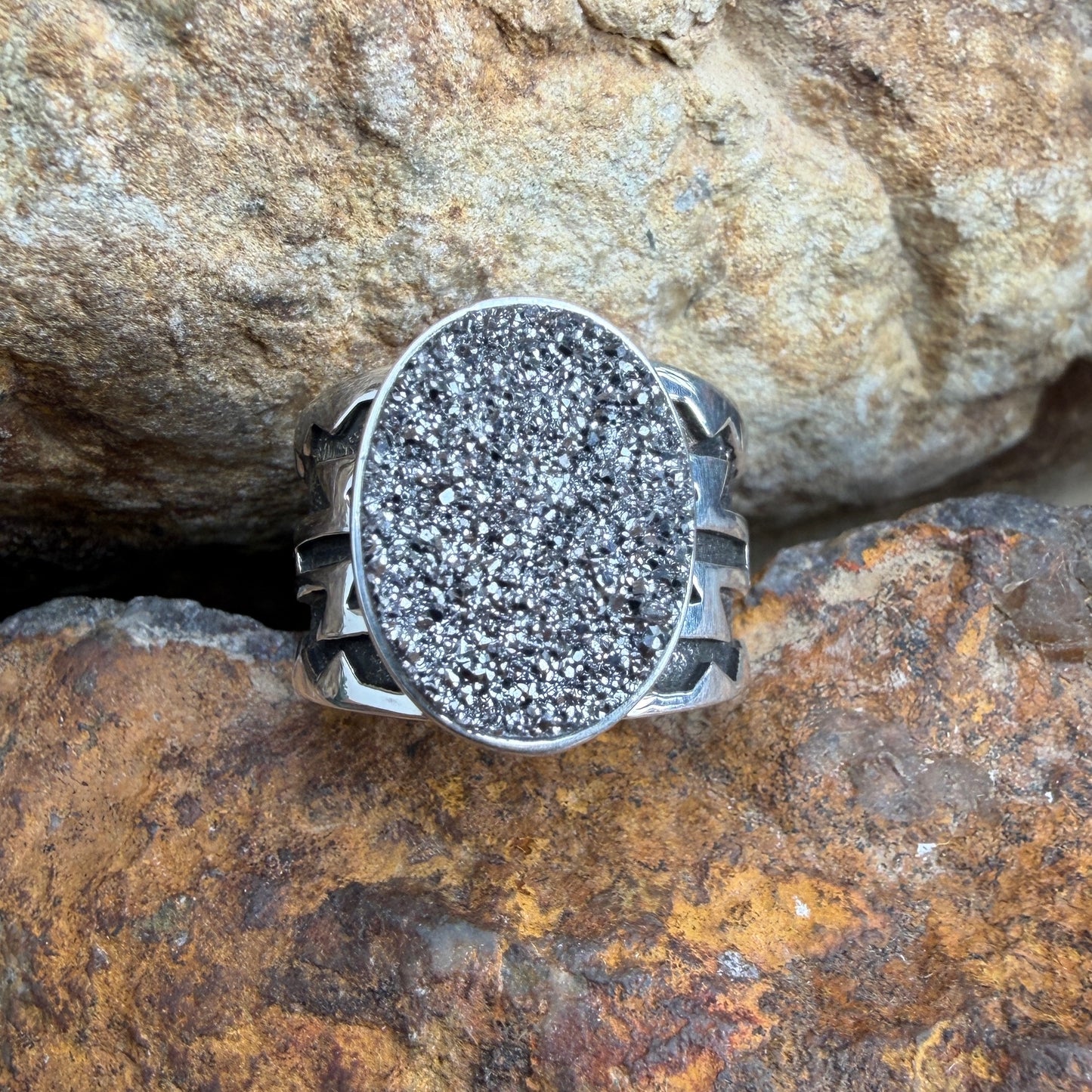 David Rosales Silver Country Oval Druzy Sterling Silver Ring