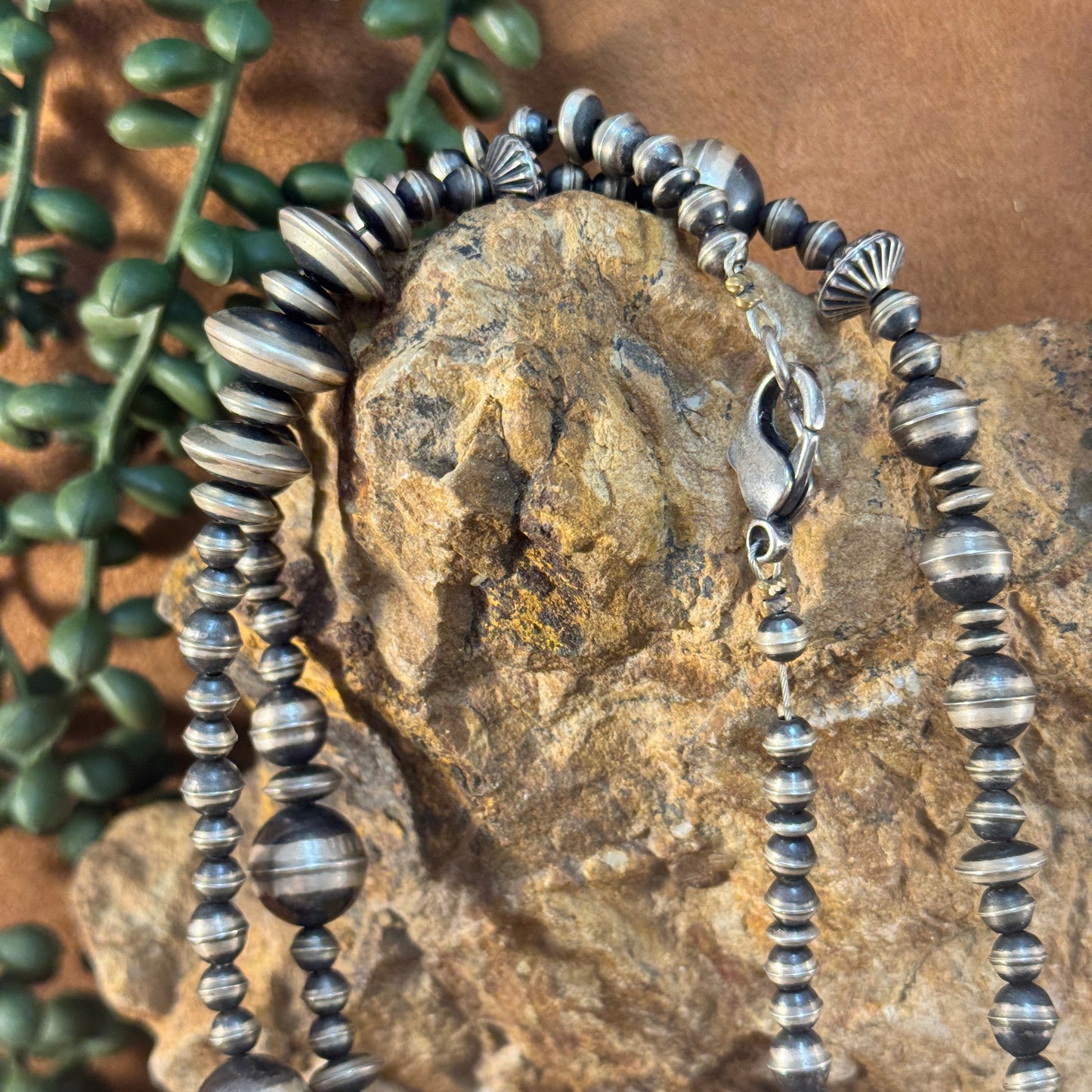 Vintage - 56" Sterling Silver Navajo Pearl Beaded Necklace - Estate