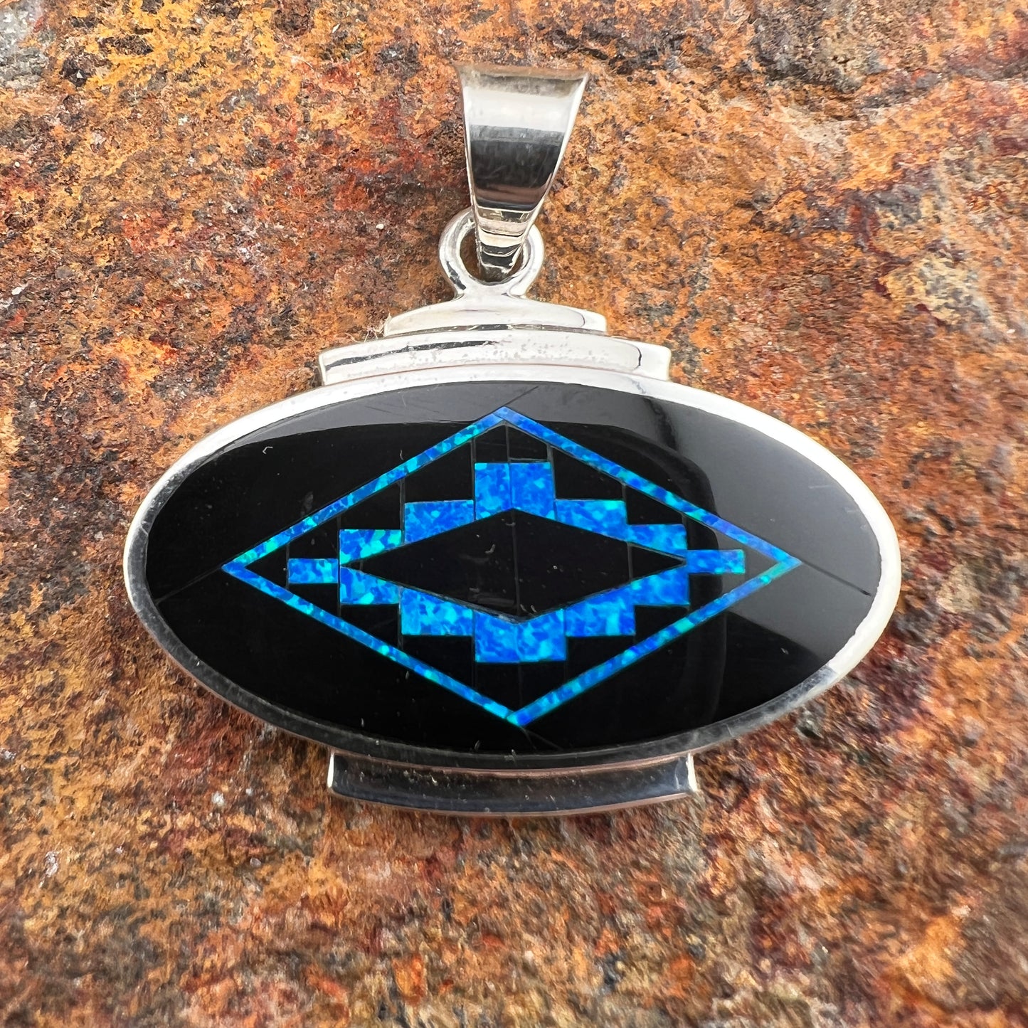 David Rosales Black Beauty Inlaid Sterling Silver Pendant