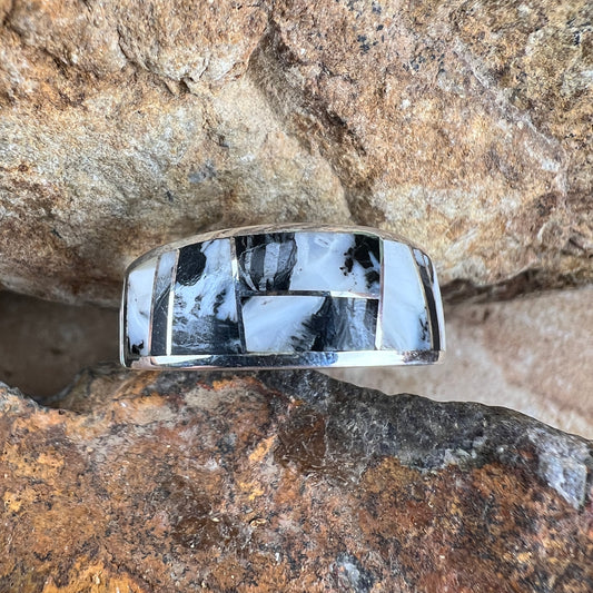 David Rosales White Buffalo Inlaid Sterling Silver Ring