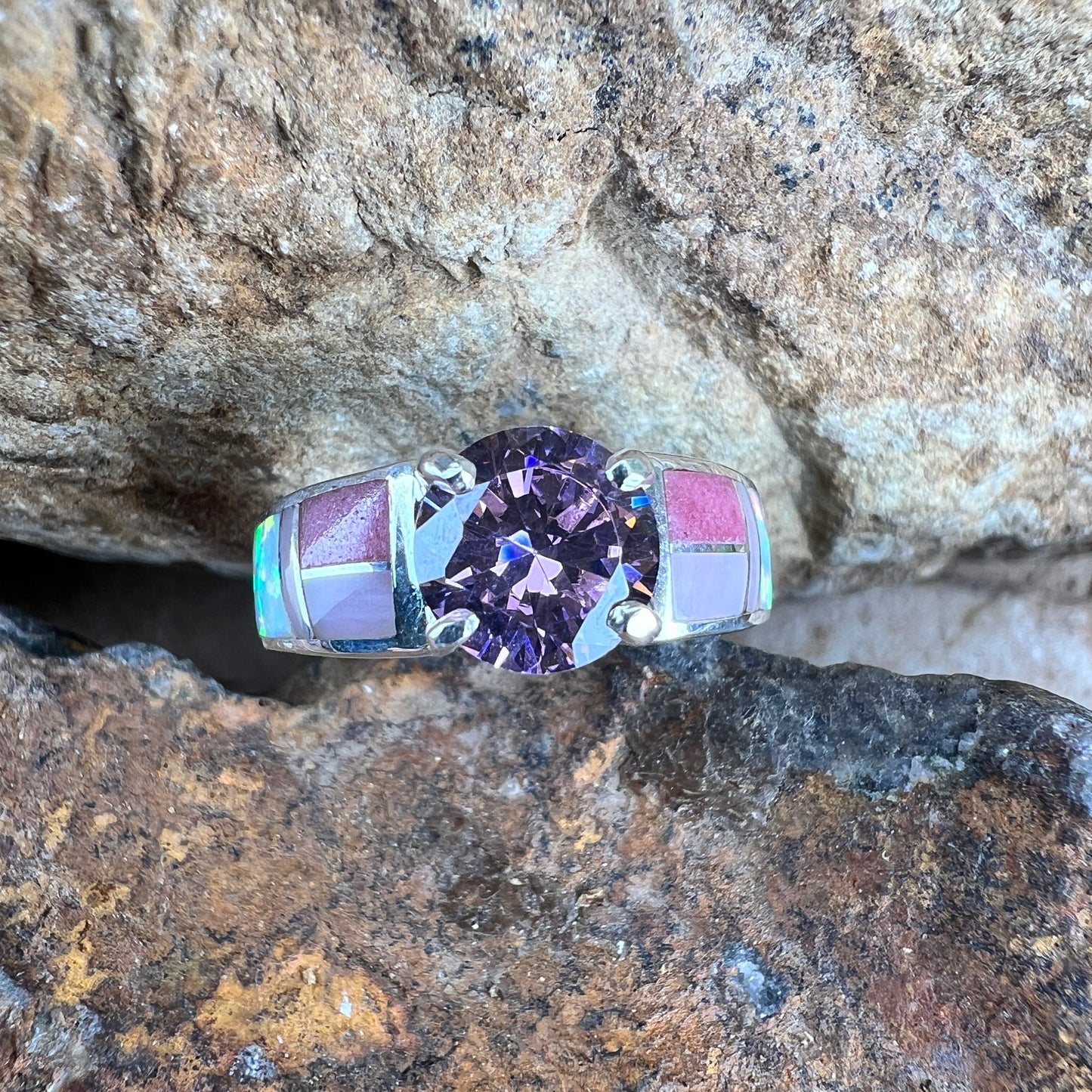 David Rosales Make Me Blush Inlaid Sterling Silver Ring w/ Pink Cubic Zirconia