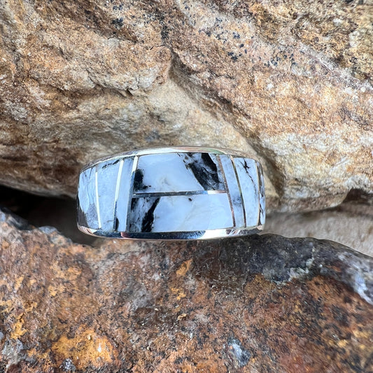 David Rosales White Buffalo Inlaid Sterling Silver Ring
