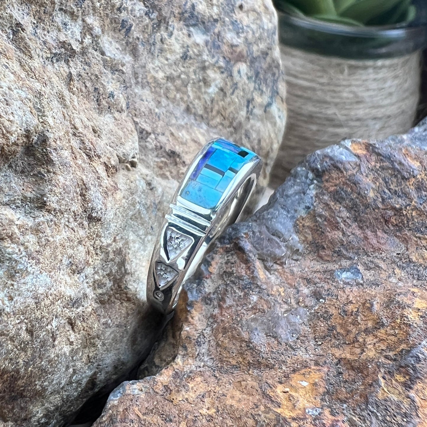 David Rosales Stardust Inlaid Sterling Silver Ring