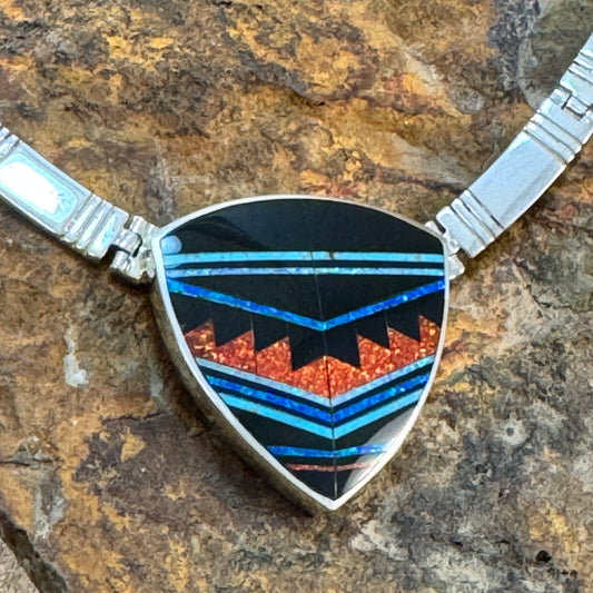 David Rosales Red Moon Inlaid Sterling Silver Necklace