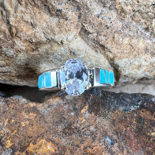 David Rosales Arizona Blue Inlaid Sterling Silver Ring w/ Cubic Zirconia