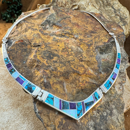 David Rosales Shalako Inlaid Sterling Silver Necklace