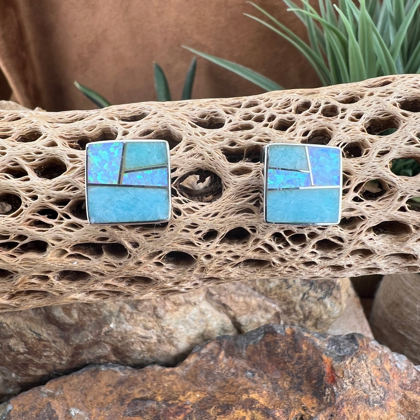 David Rosales Amazing Light Inlaid Sterling Silver Earrings