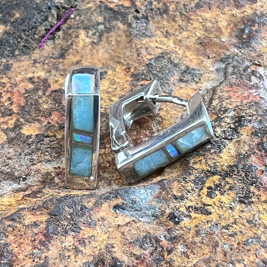 David Rosales Amazing Light Inlaid Sterling Silver Huggie Earrings