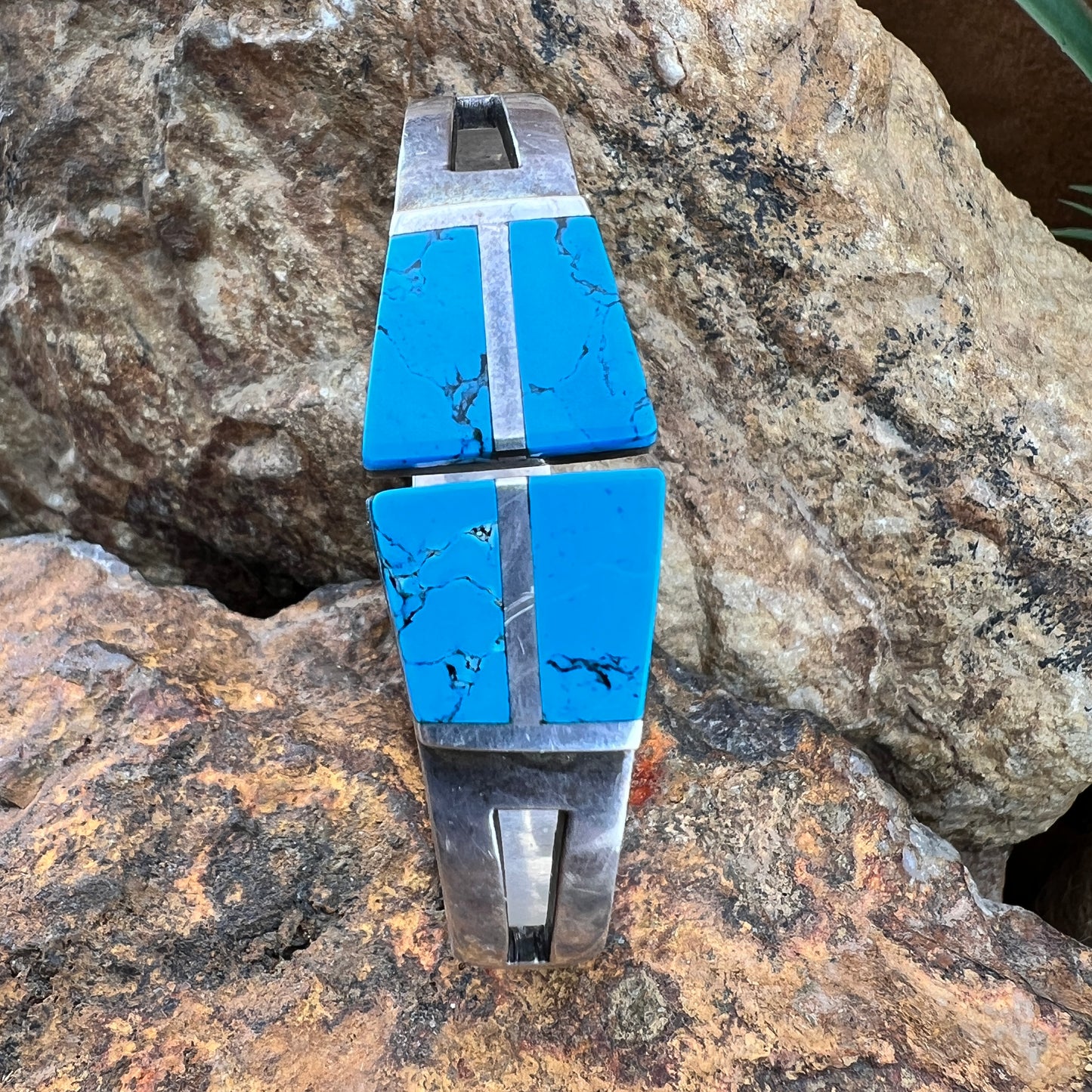 Mexican Silver Kingman Turquoise Bracelet - .925 Sterling Taxco Style