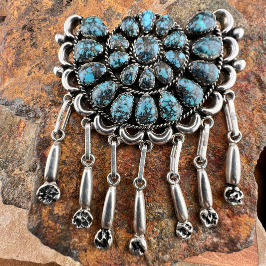 Patsy Weebothee Zuni Pin Pendant - Spiderweb Turquoise Sterling Silver C.80's