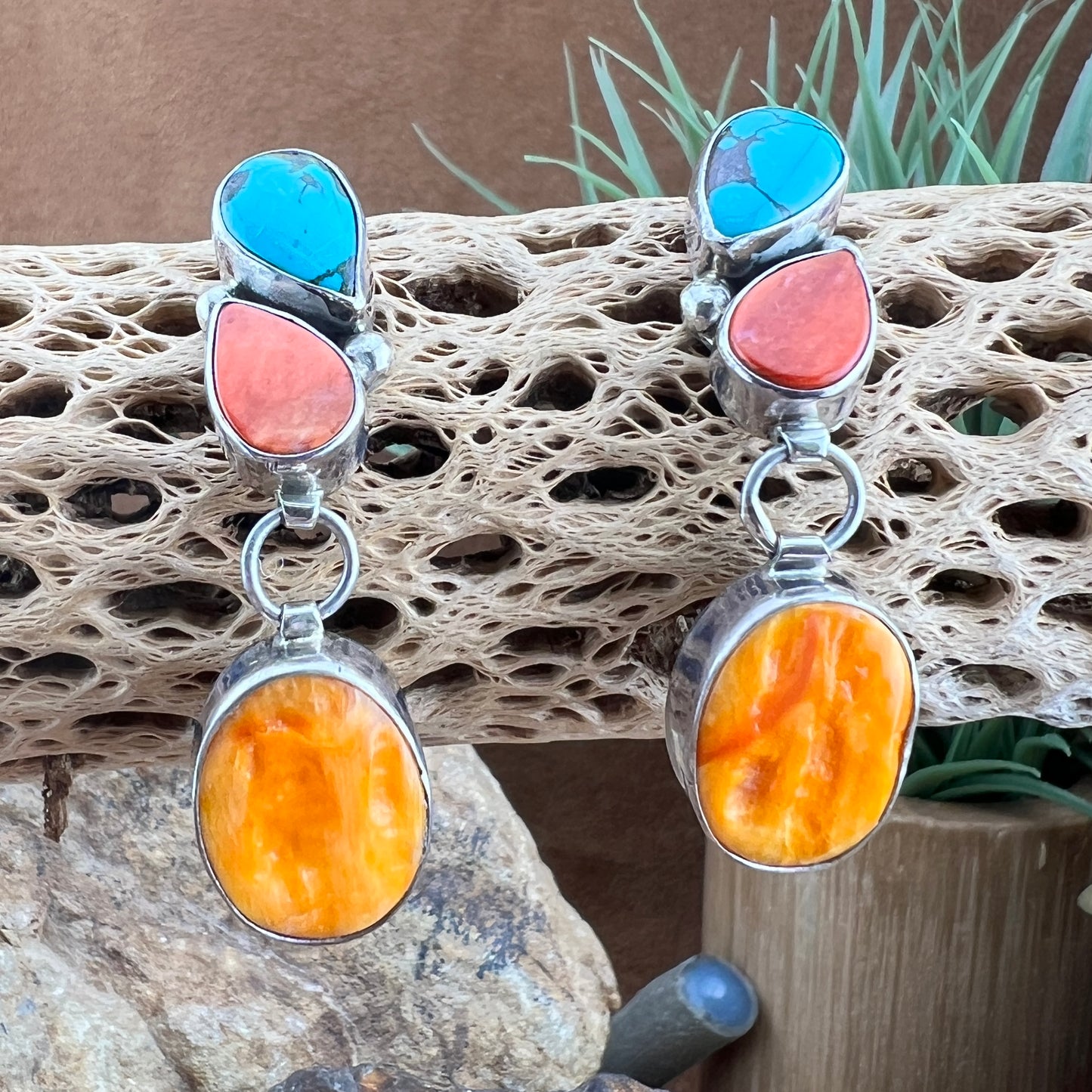 Emer Thompson Spiny Oyster Turquoise Necklace Earring Set - Sterling Silver - Estate