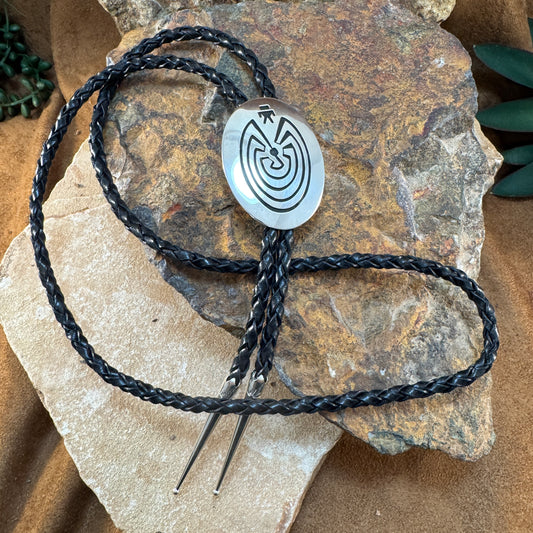 Large Oval Sterling Silver "Man in the Maze" Bolo Tie by Sonny Gene