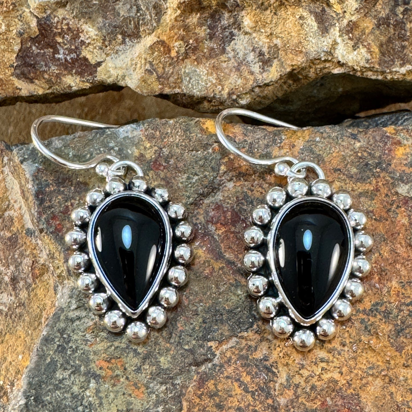 Black Onyx Sterling Silver Earrings by Artie Yellowhorse