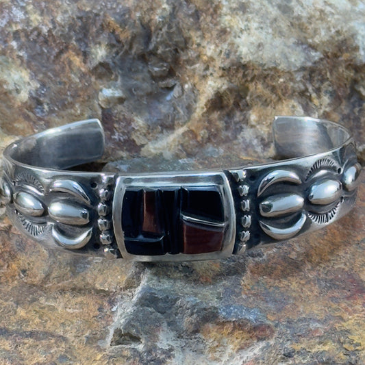 David Rosales Black Tiger Cobble Inlaid Sterling Silver Bracelet