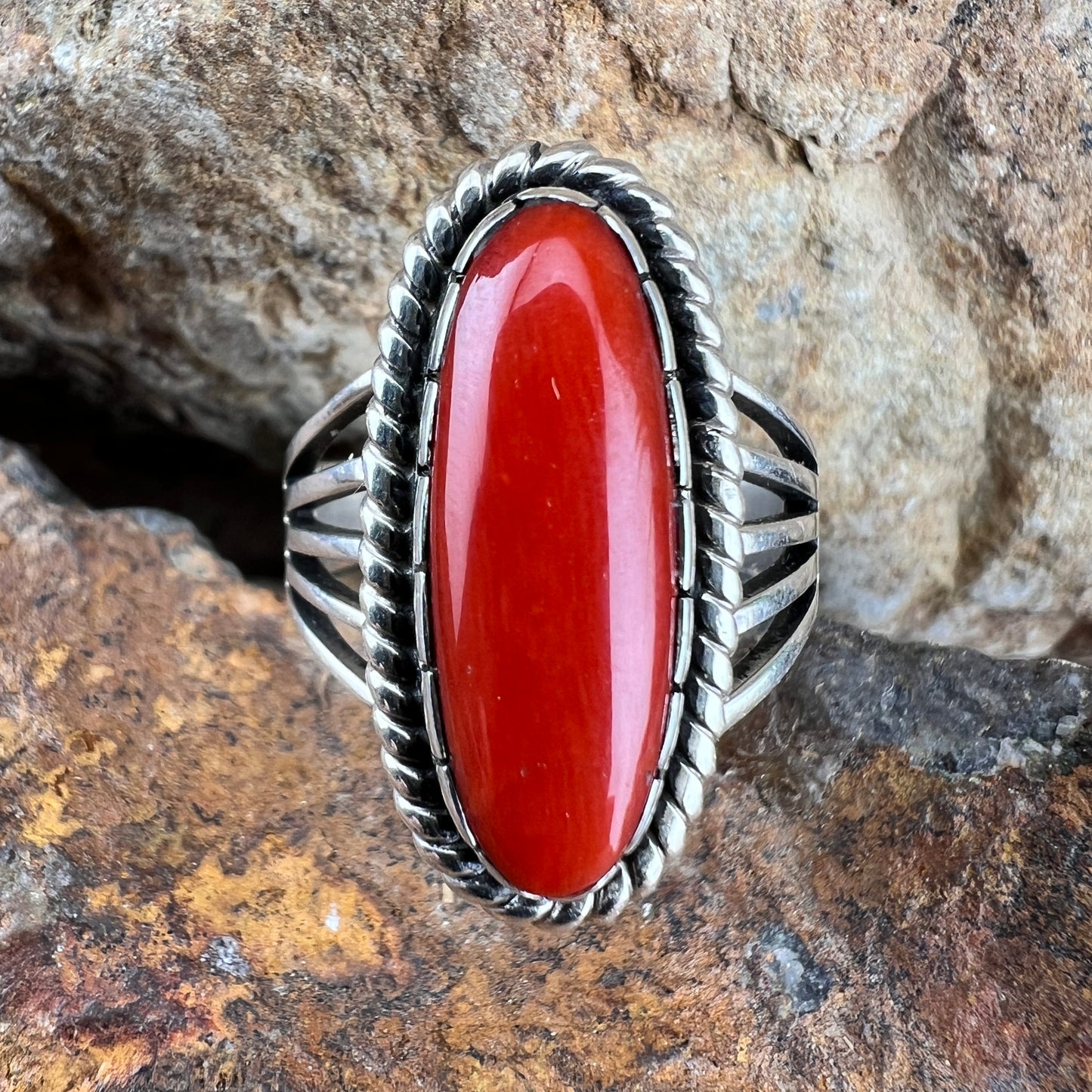 Vintage Native American Red Coral Ring - Estate