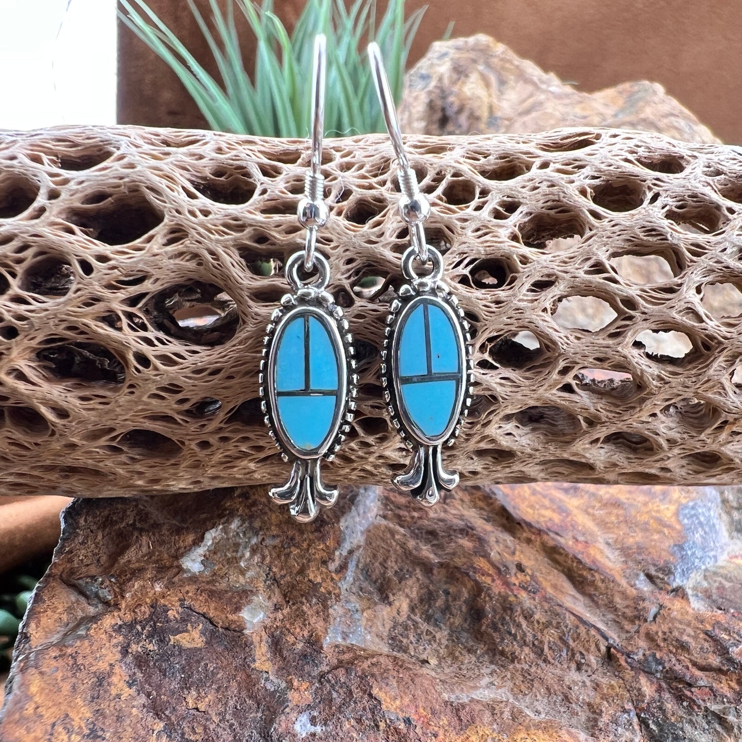 David Rosales Arizona Blue Inlaid Sterling Silver Squash Blossom Necklace with Matching Earrings