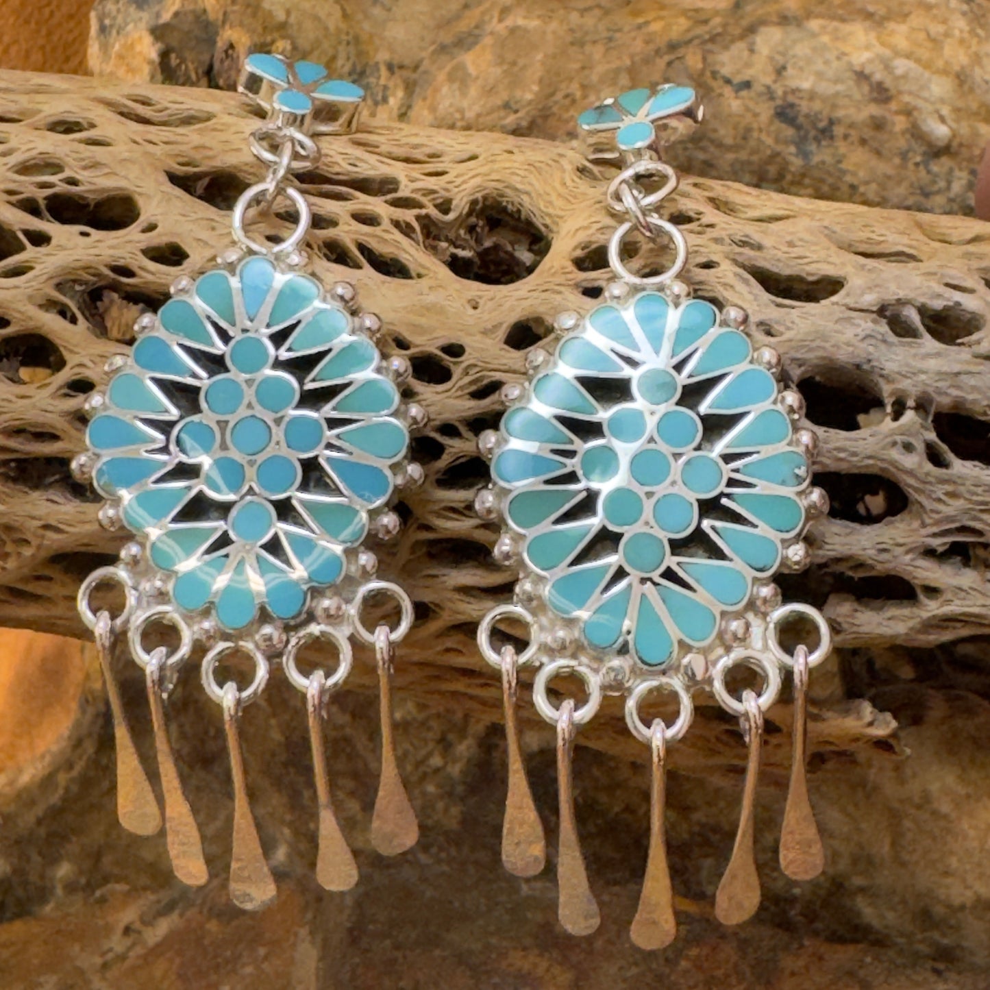 Inlaid Sleeping Beauty Turquoise Dangle Earrings by Michelle Peina