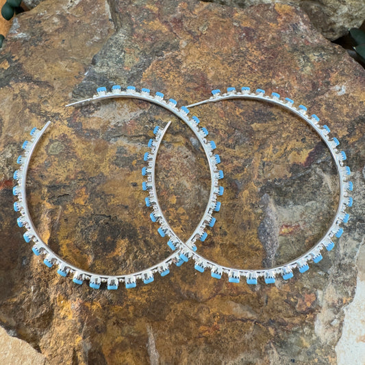 Sleeping Beauty Turquoise Petite Point Zuni Earrings by Harvey Kallestewa