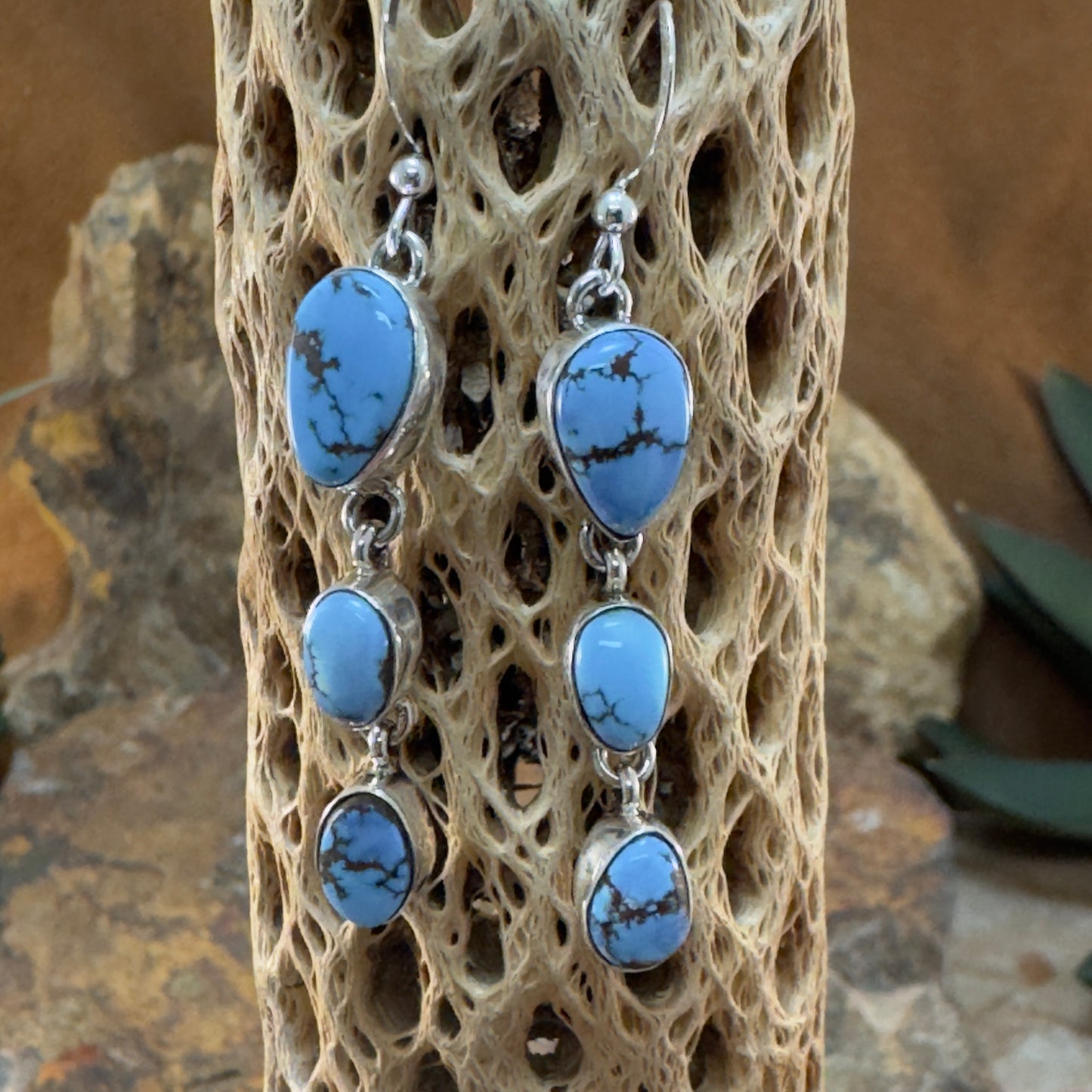 Golden Hill Turquoise Triple Drop Earrings by Kevin Ramone