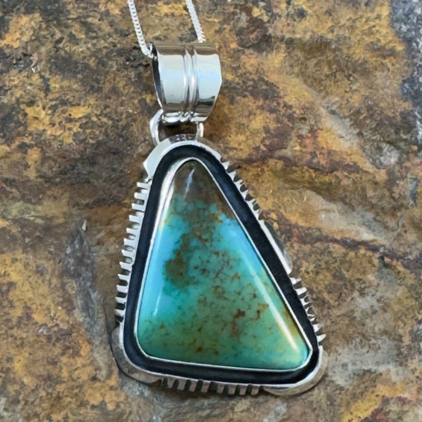 Royston Turquoise Triangle Pendant in Sterling Silver by Wil Denetdale