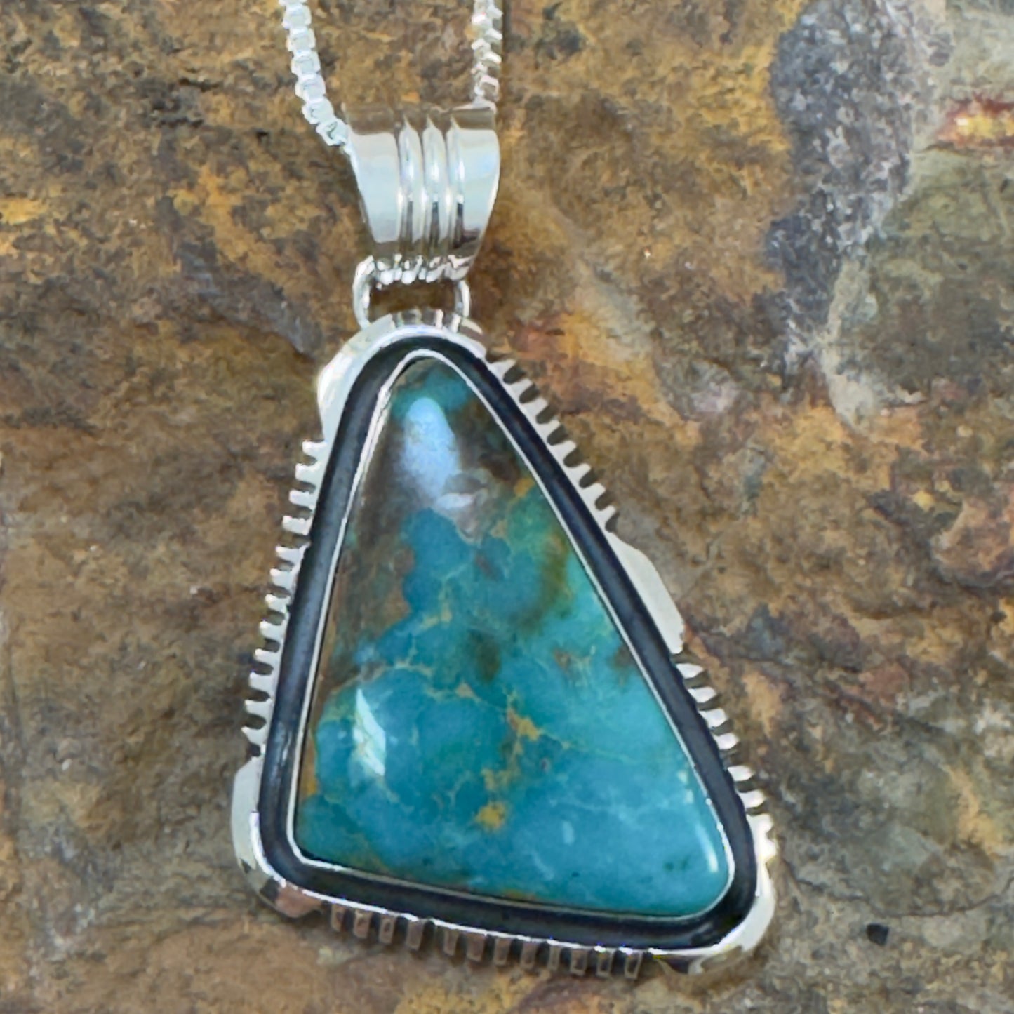 Royston Turquoise Triangle Pendant in Sterling Silver by Wil Denetdale