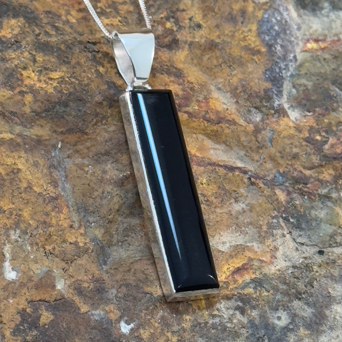 Vertical Black Onyx Bar Pendant Necklace in Sterling Silver by Cathy Webster