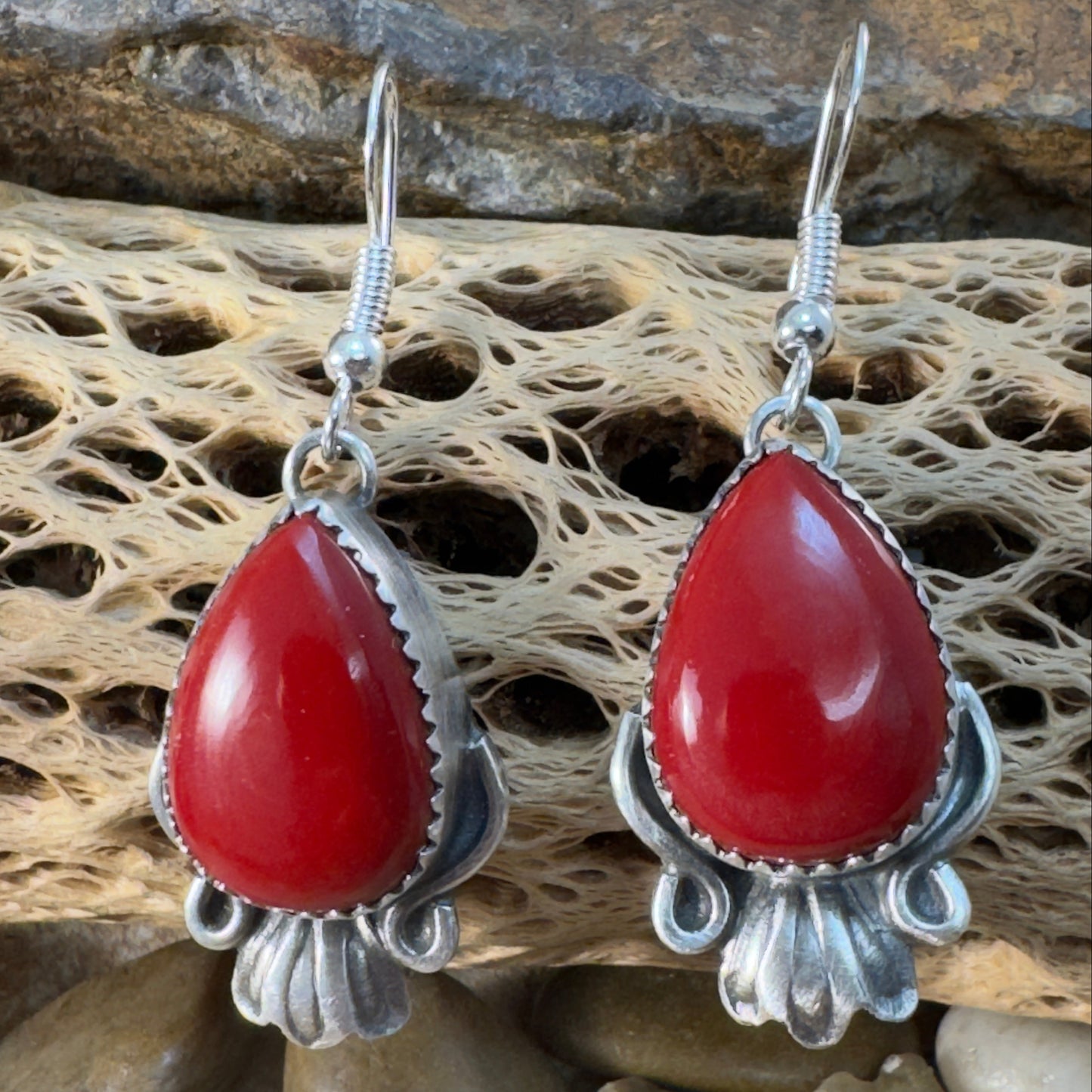 Rosarita Tear Drop Earrings & Sterling Silver Dangle Earrings by Mary Tso