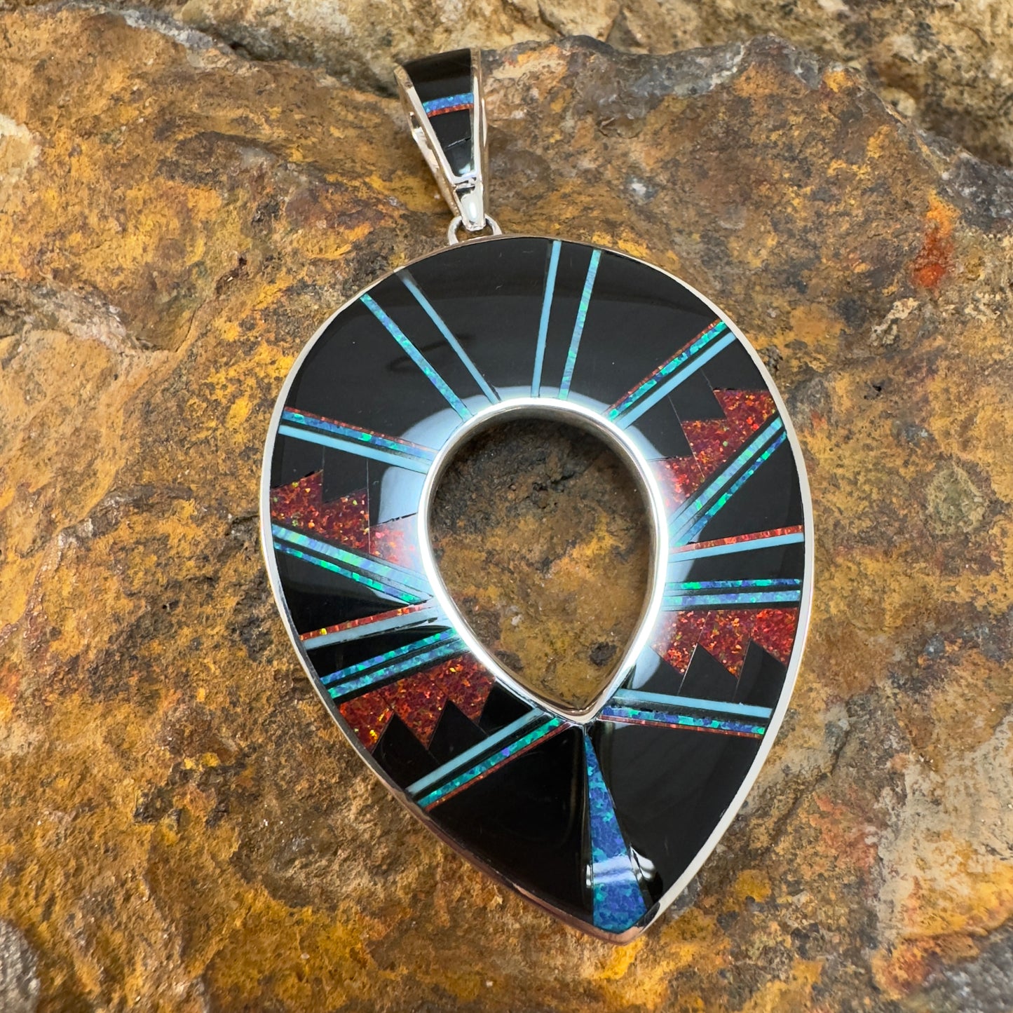 David Rosales Red Moon Inlaid Sterling Silver Pendant