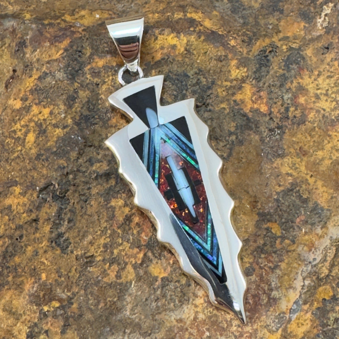 David Rosales Red Moon Inlaid Sterling Silver Pendant Arrowhead