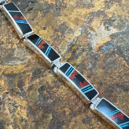 David Rosales Red Moon Inlaid Sterling Silver Big Link Bracelet