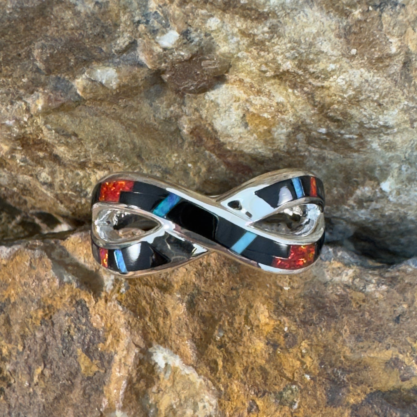 David Rosales Red Moon Inlaid Sterling Silver Ring